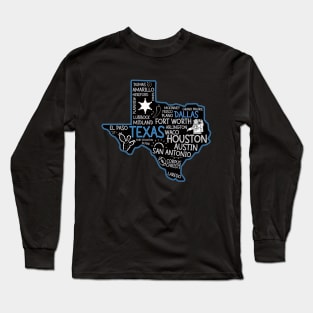 Dallas Texas cute map San Antonio Austin Fort Worth El Paso Dallas TX state Long Sleeve T-Shirt